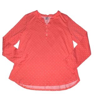 Liz Claiborne Sleepwear Coral Polka Dot Long Sleeve Tee Top - Women’s Medium